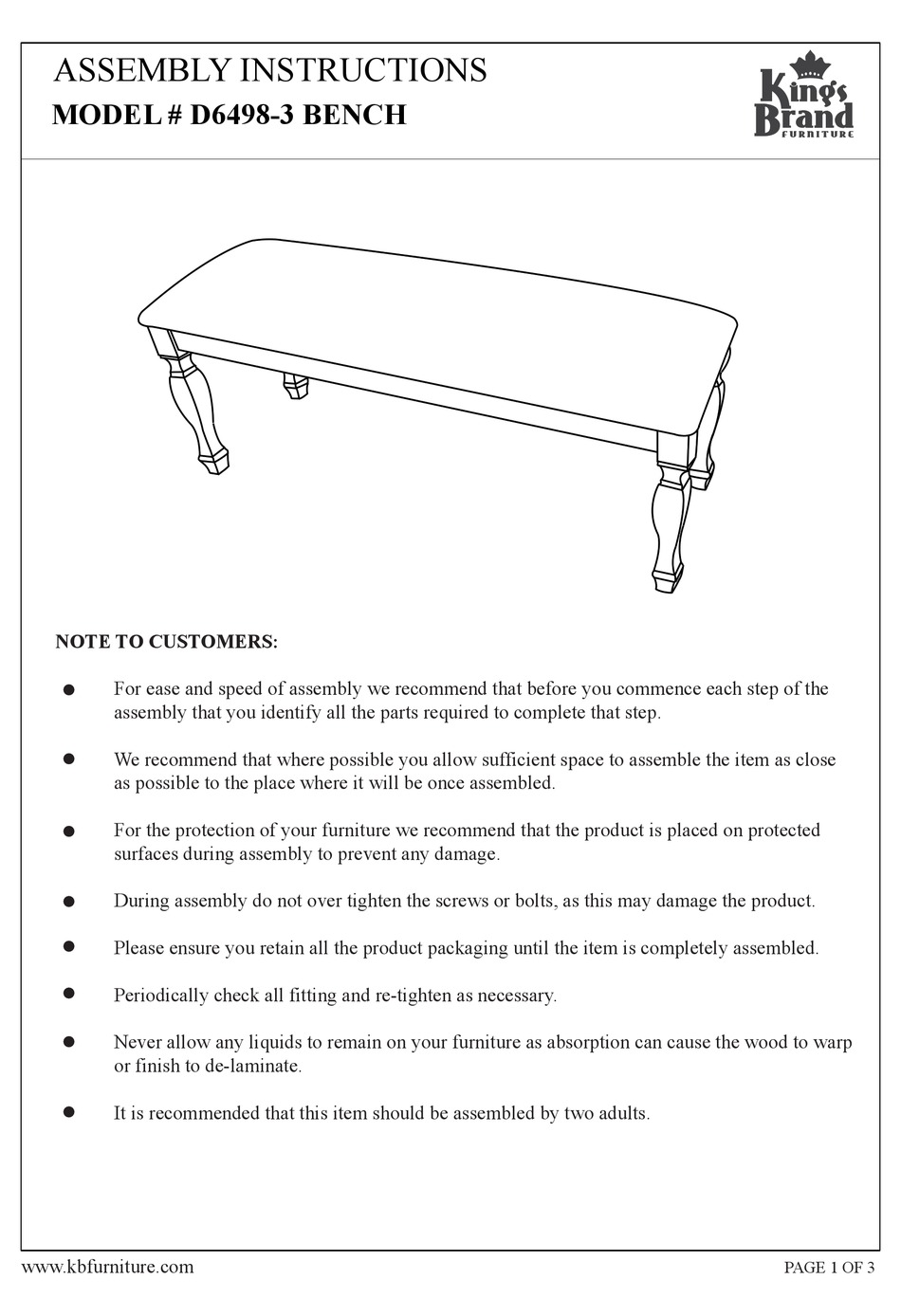 KINGS BRAND FURNITURE D64983 ASSEMBLY INSTRUCTIONS Pdf Download