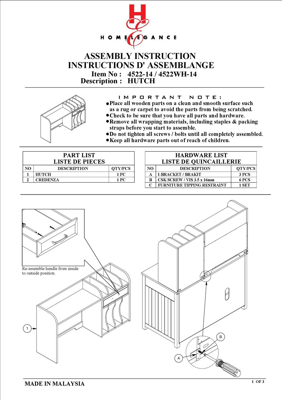 HOMELEGANCE 452214 ASSEMBLY INSTRUCTION Pdf Download ManualsLib
