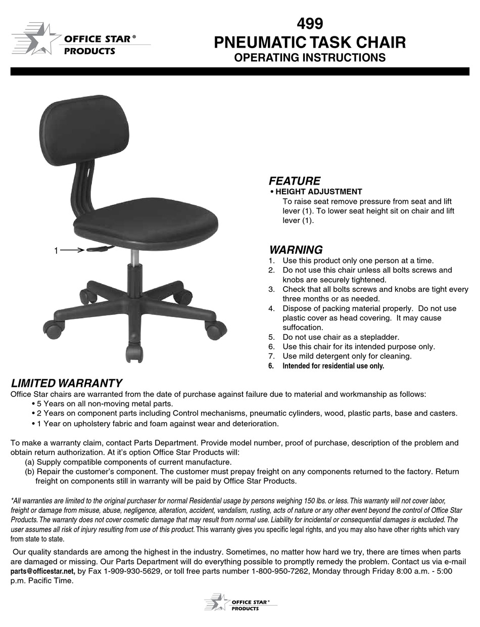 Office Star Products Pneumatic Task Chair 499 