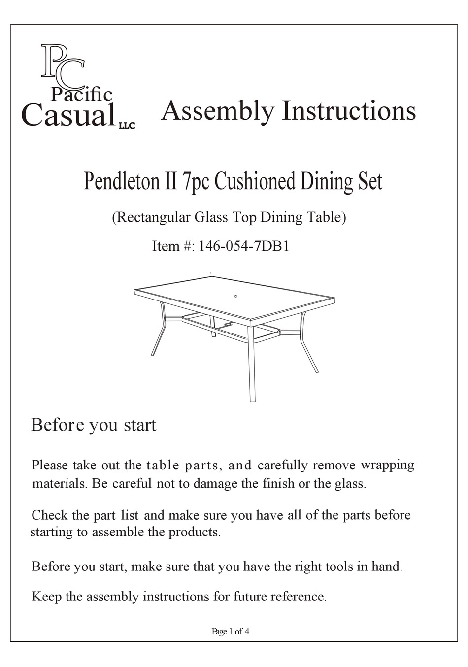 PACIFIC CASUAL PENDLETON II 1460547DB1 ASSEMBLY INSTRUCTIONS Pdf Download ManualsLib