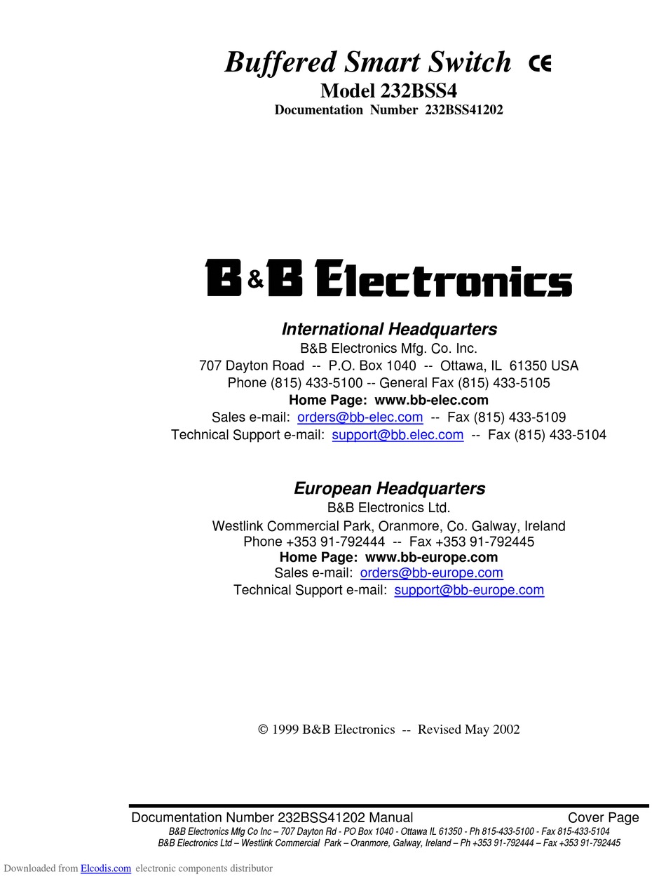 B&B ELECTRONICS 232BSS4 MANUAL Pdf Download | ManualsLib