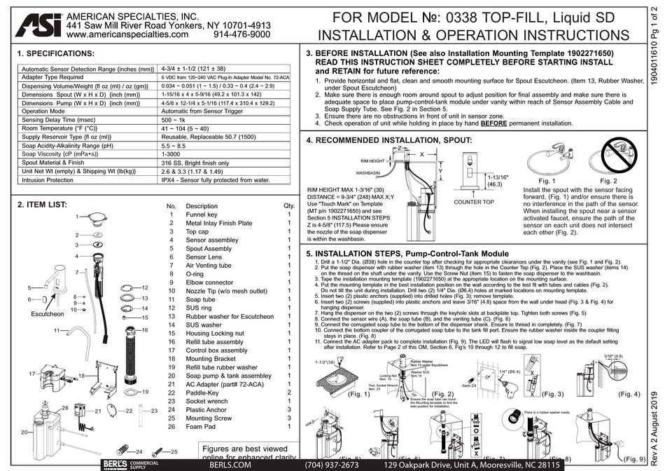 ASI 0338 INSTALLATION & OPERATION INSTRUCTIONS Pdf Download | ManualsLib