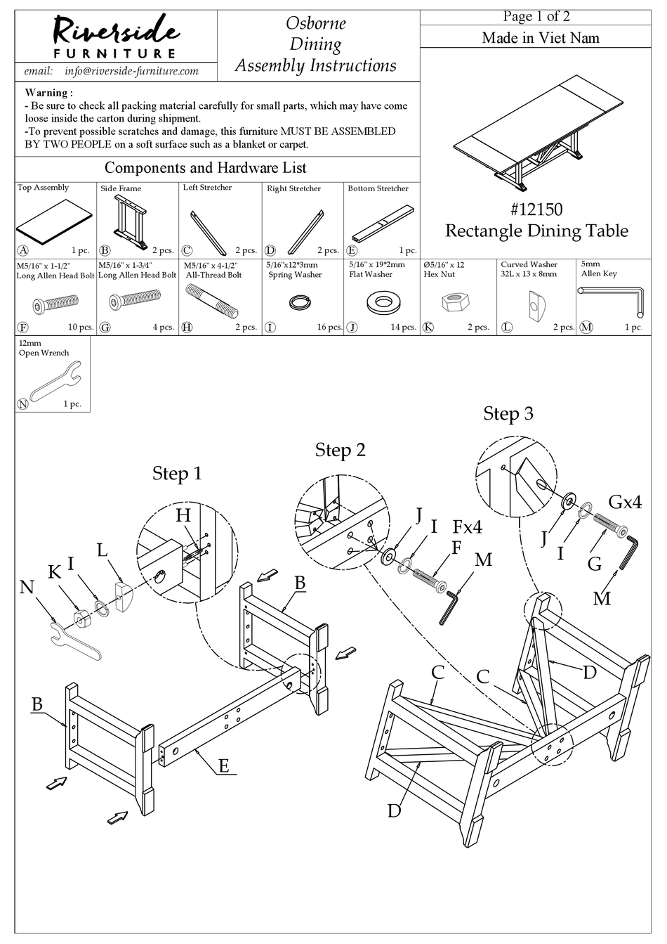 RIVERSIDE FURNITURE OSBORNE 12150 ASSEMBLY INSTRUCTIONS Pdf Download