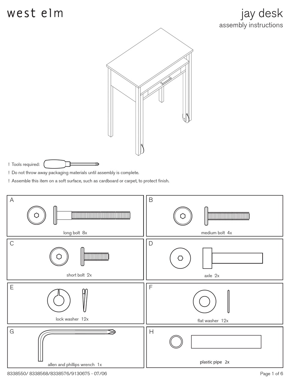 WEST ELM JAY DESK ASSEMBLY INSTRUCTIONS MANUAL Pdf Download ManualsLib