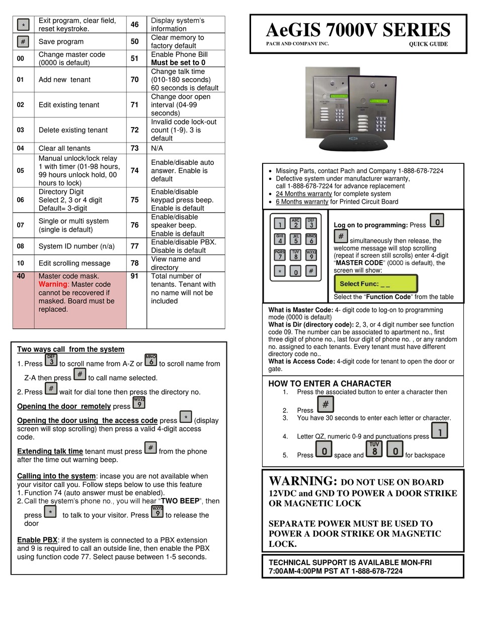 PACH & COMPANY AEGIS 7000V SERIES QUICK MANUAL Pdf Download ManualsLib