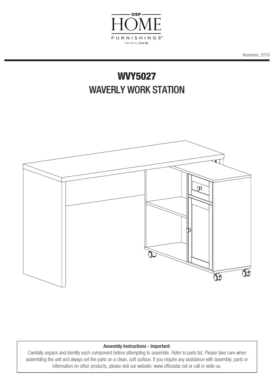 OSP HOME FURNISHINGS WAVERLY WVY5027 ASSEMBLY INSTRUCTIONS MANUAL Pdf Download ManualsLib