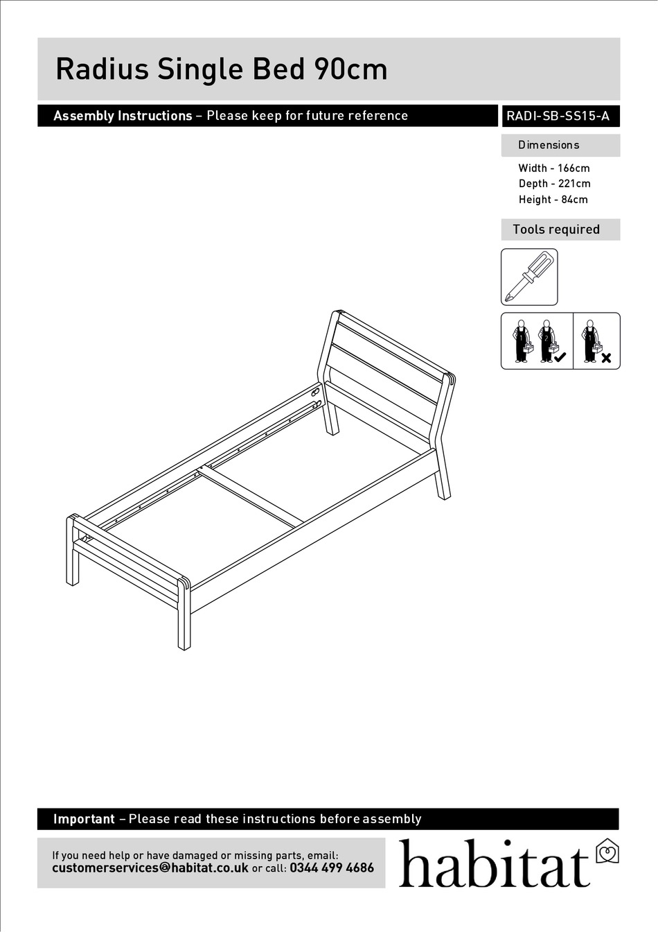 HABITAT RADIUS RADISBSS15A ASSEMBLY INSTRUCTIONS MANUAL Pdf Download