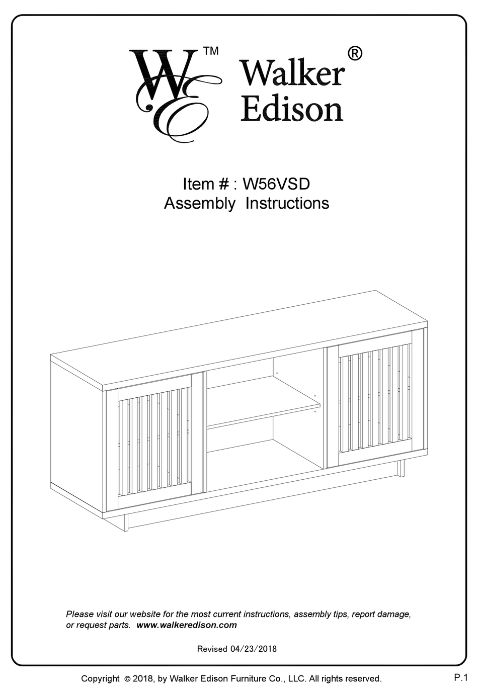 WALKER EDISON W56VSD ASSEMBLY INSTRUCTIONS MANUAL Pdf Download ManualsLib