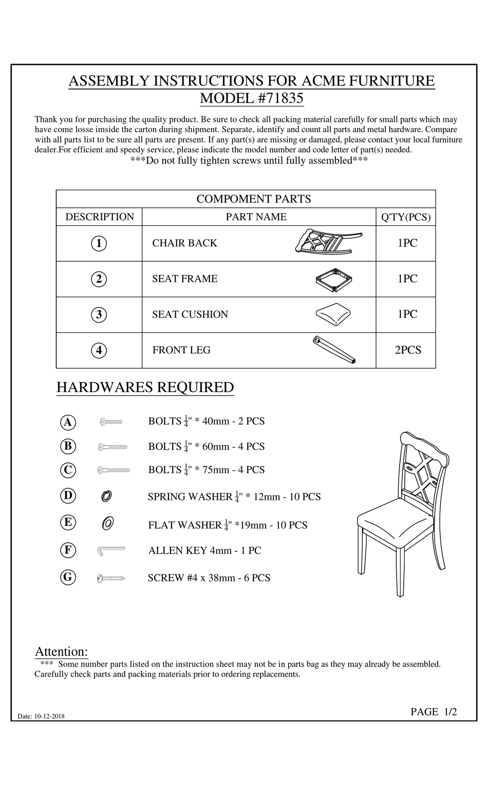 ACME FURNITURE 71835 ASSEMBLY INSTRUCTIONS Pdf Download ManualsLib