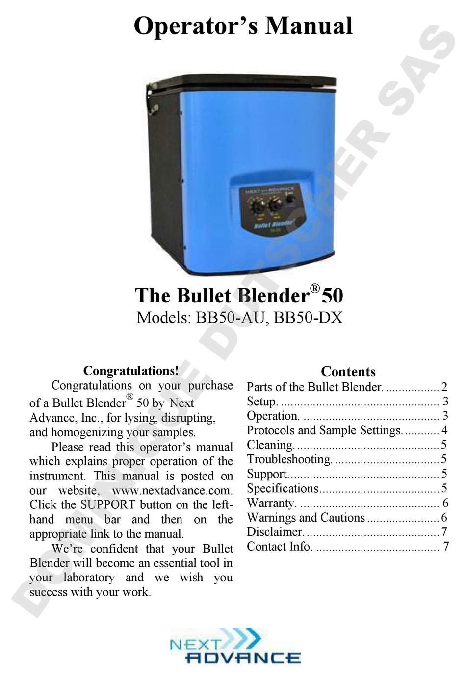 NEXT ADVANCE BULLET BLENDER 50 OPERATOR'S MANUAL Pdf Download ManualsLib