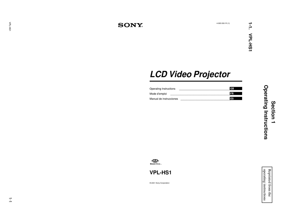 SONY VPLHS1 OPERATING INSTRUCTIONS MANUAL Pdf Download ManualsLib
