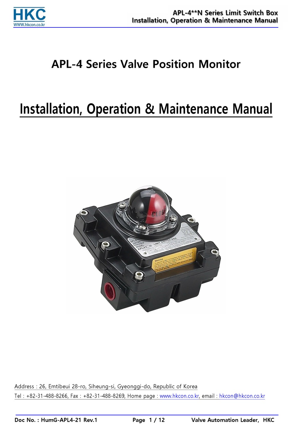 HKC APL4 SERIES INSTALLATION, OPERATION & MAINTENANCE MANUAL Pdf