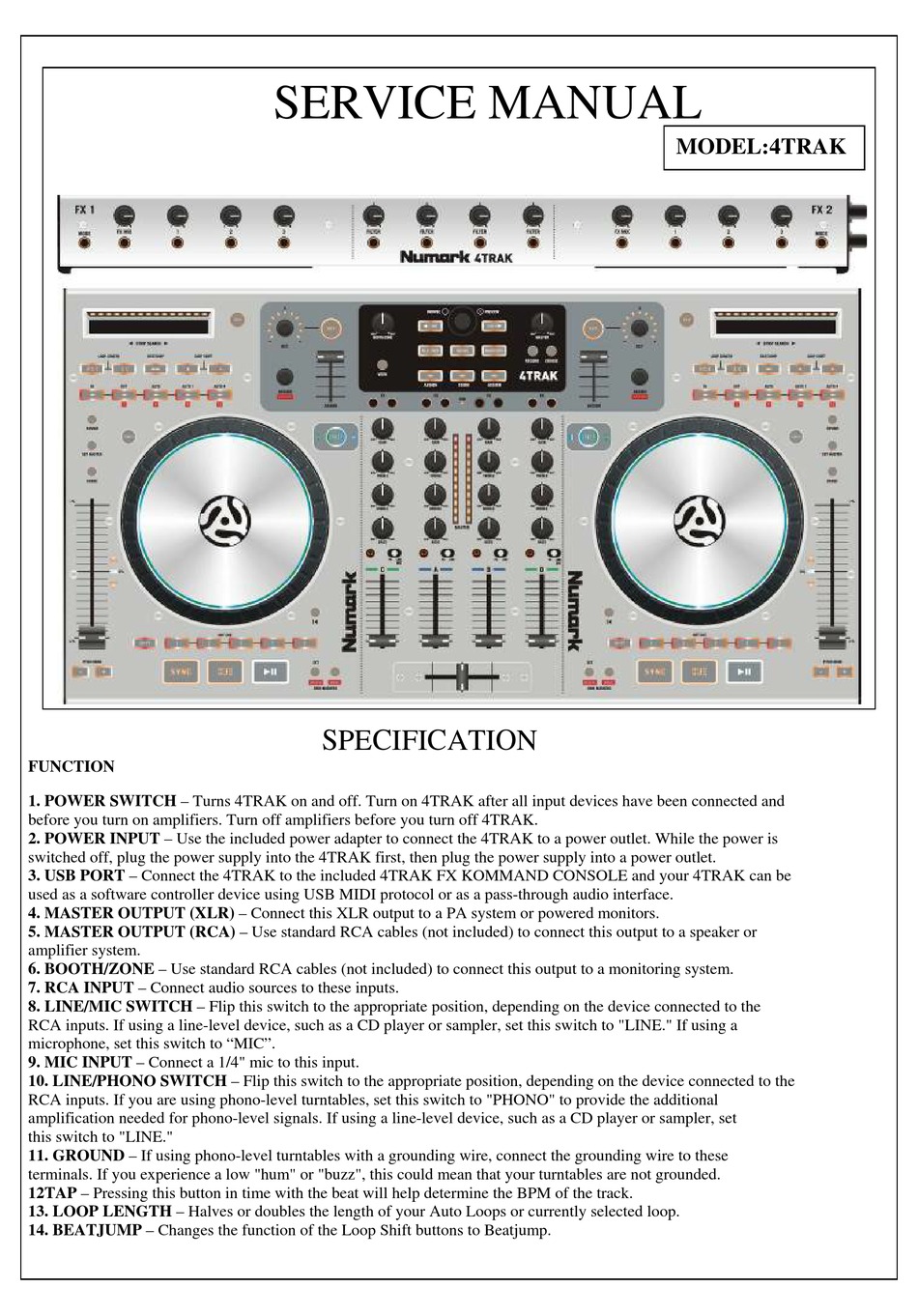 NUMARK 4TRAK SERVICE MANUAL Pdf Download ManualsLib