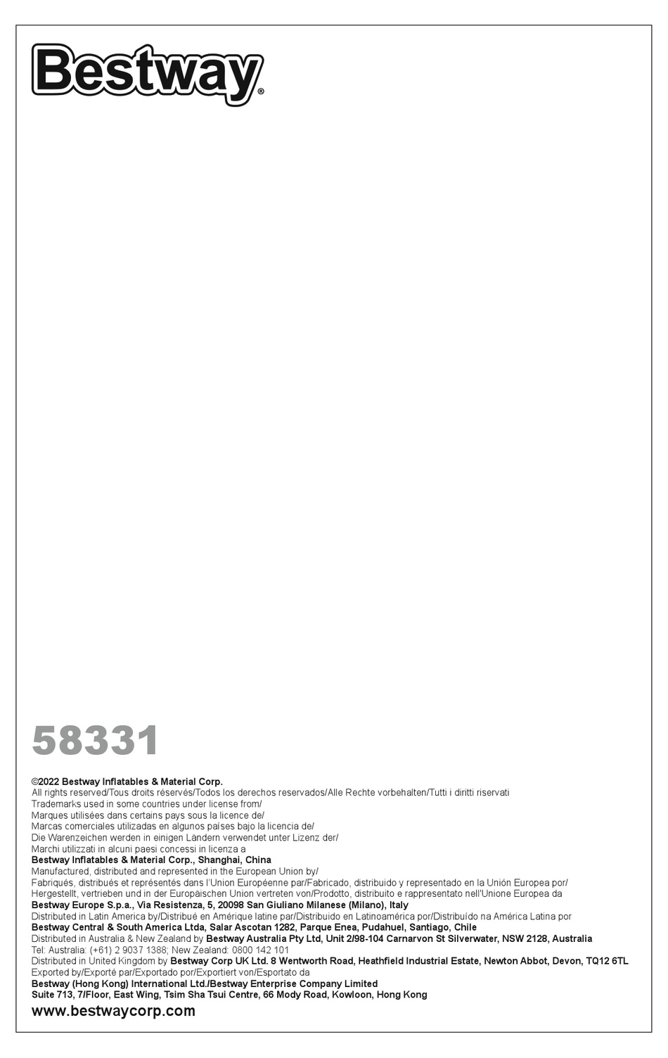 BESTWAY 58331 MANUAL Pdf Download ManualsLib