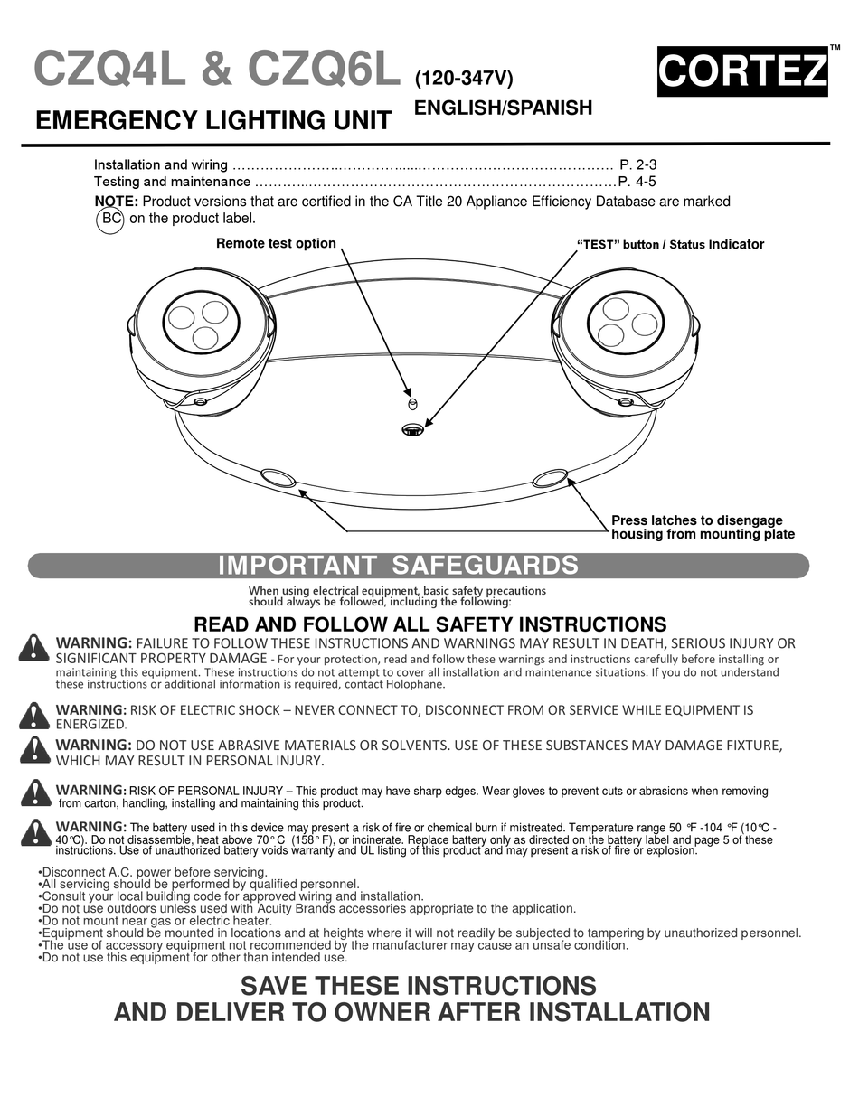 ACUITY BRANDS HOLOPHANE CORTEZ CZQ6L MANUAL Pdf Download ManualsLib
