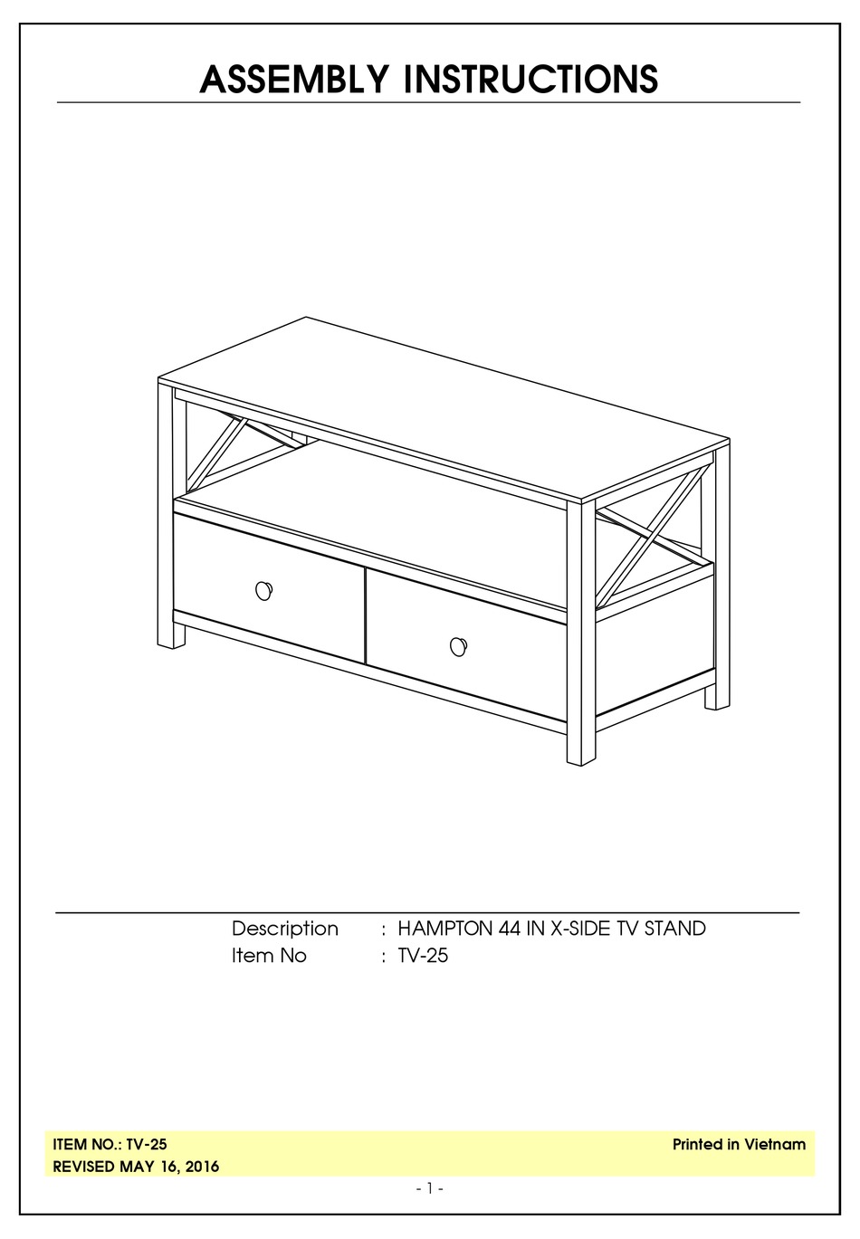 UNFINISHED FURNITURE OF WILMINGTON HAMPTON TV25 ASSEMBLY INSTRUCTIONS