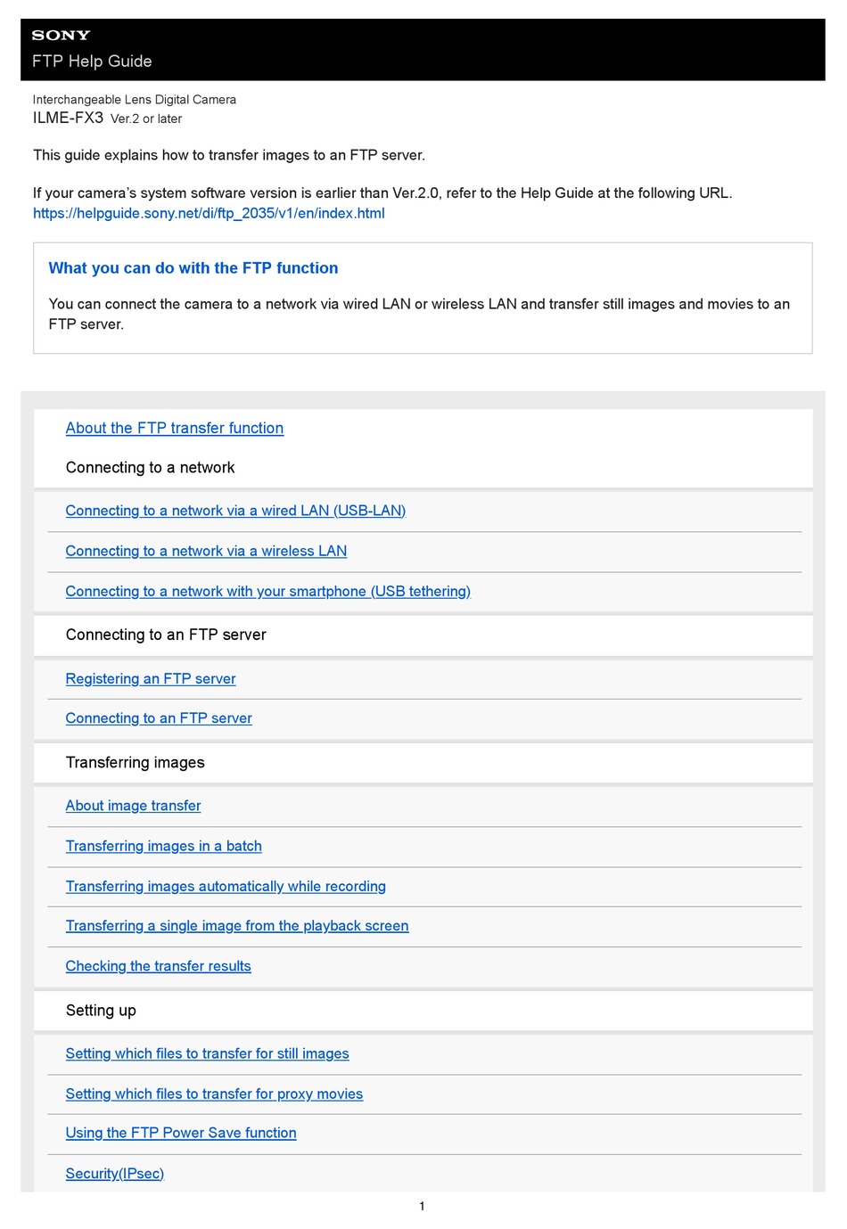 SONY ILMEFX3 FTP HELP MANUAL Pdf Download ManualsLib