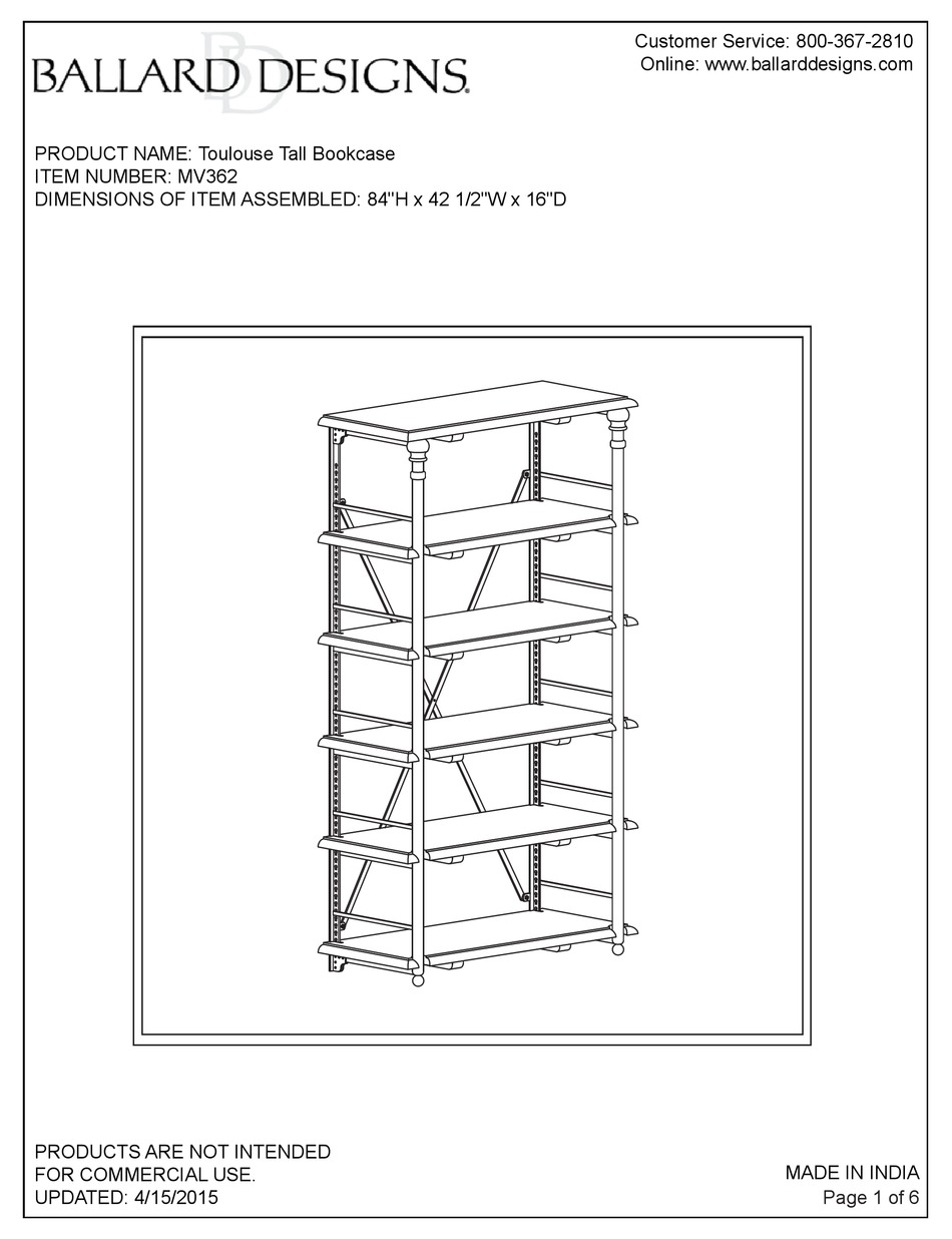 BALLARD DESIGNS TOULOUSE MV362 MANUAL Pdf Download ManualsLib