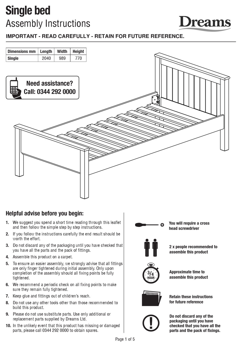 DREAMS SINGLE BED ASSEMBLY INSTRUCTIONS Pdf Download ManualsLib