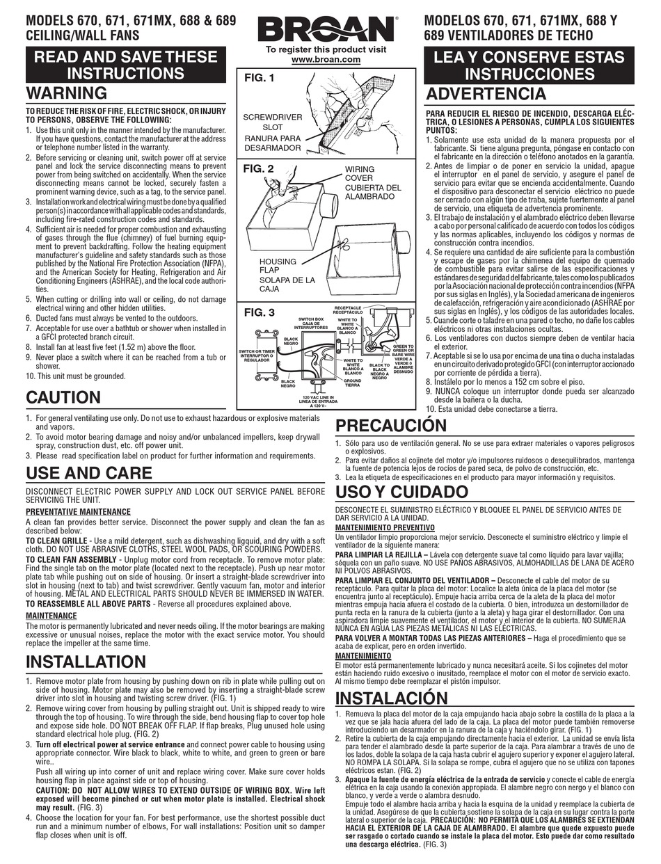 BROAN 670 INSTRUCTIONS Pdf Download ManualsLib