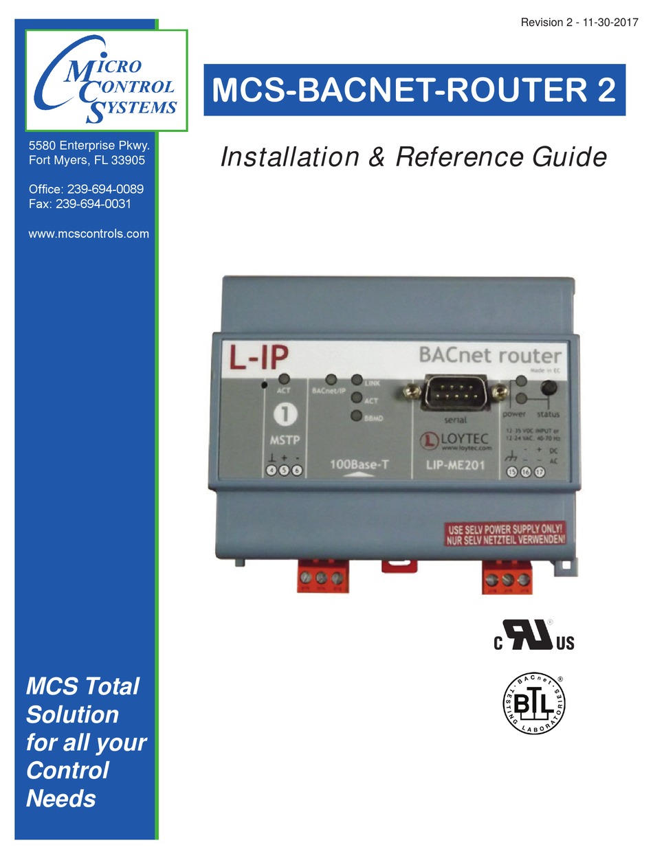 MICRO CONTROL SYSTEMS 2 INSTALLATION REFERENCE MANUAL