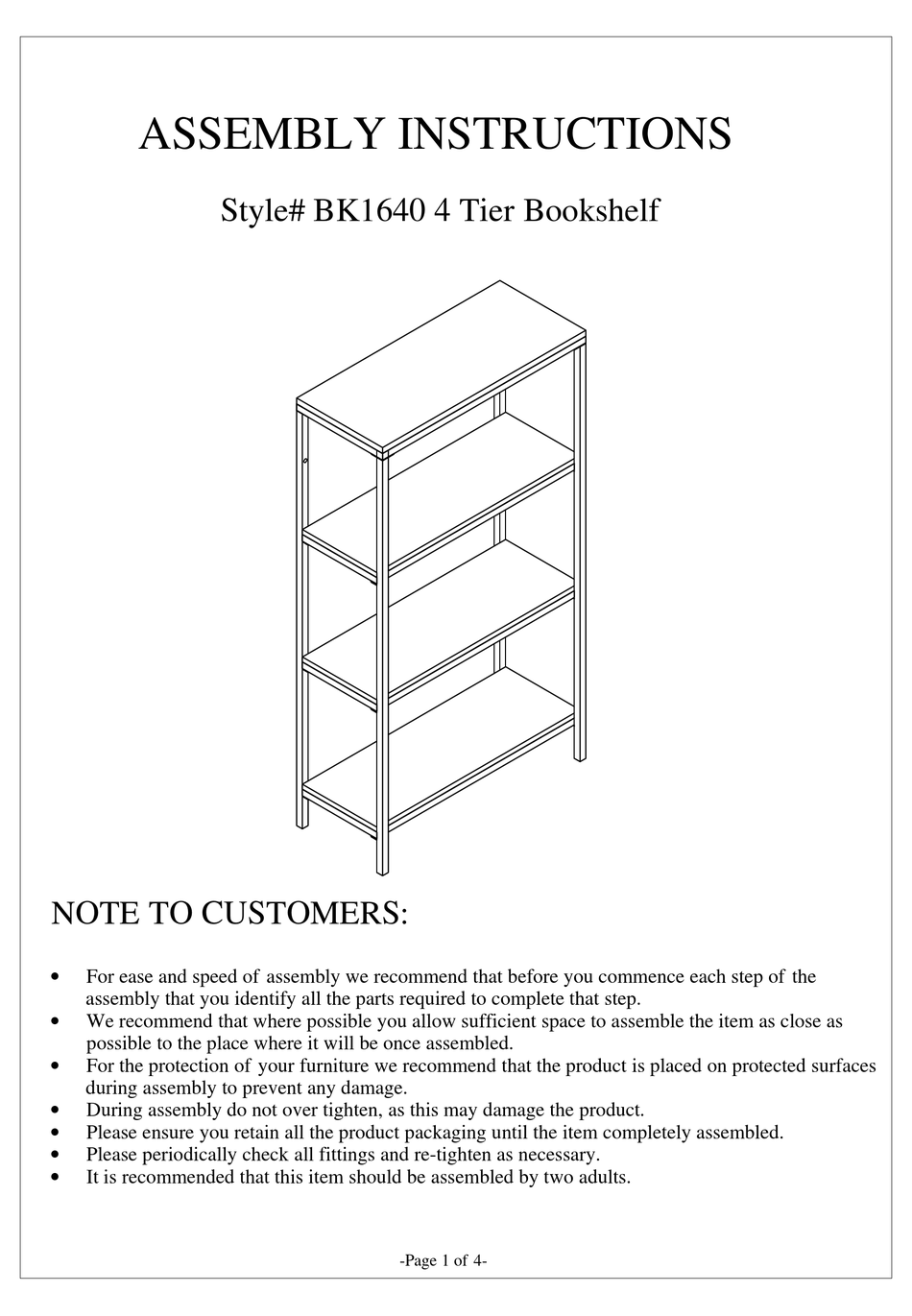 2K FURNITURE DESIGNS BK1640 ASSEMBLY INSTRUCTIONS Pdf Download | ManualsLib