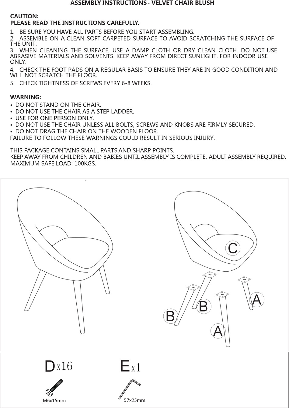 KMART VELVET CHAIR BLUSH ASSEMBLY INSTRUCTIONS Pdf Download ManualsLib