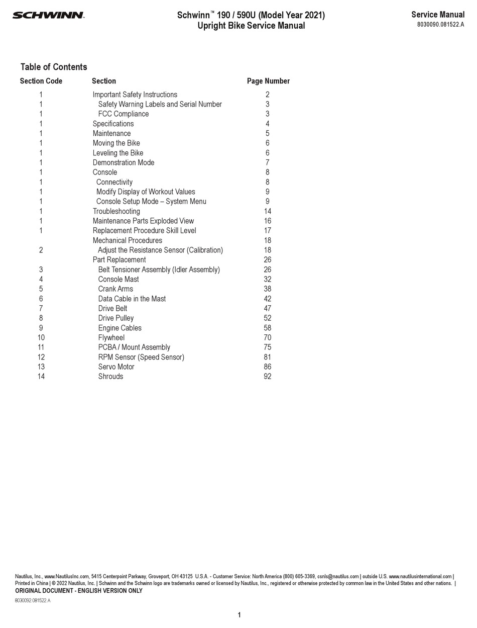 schwinn 270 console manual