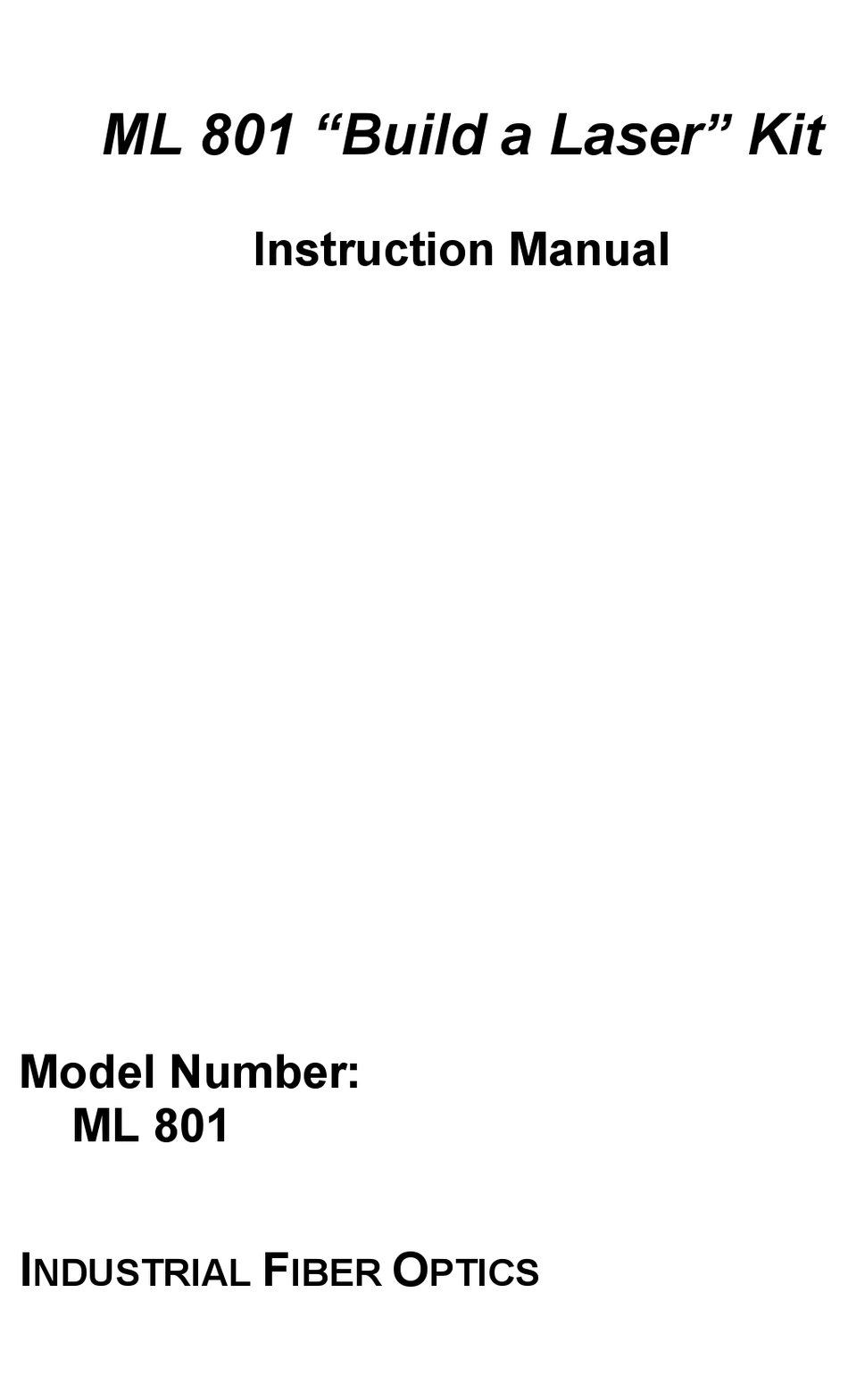INDUSTRIAL FIBER OPTICS ML 801 INSTRUCTION MANUAL Pdf Download ManualsLib