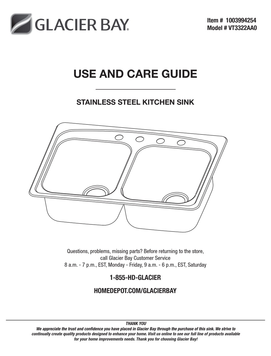GLACIER BAY VT3322AA0 USE AND CARE MANUAL Pdf Download ManualsLib