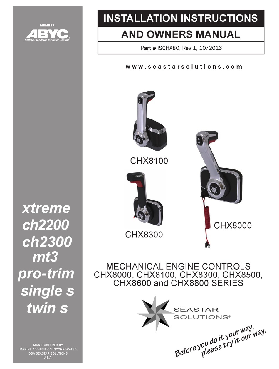SEASTAR SOLUTIONS ABYC CHX8000 SERIES INSTALLATION INSTRUCTIONS MANUAL Pdf Download ManualsLib