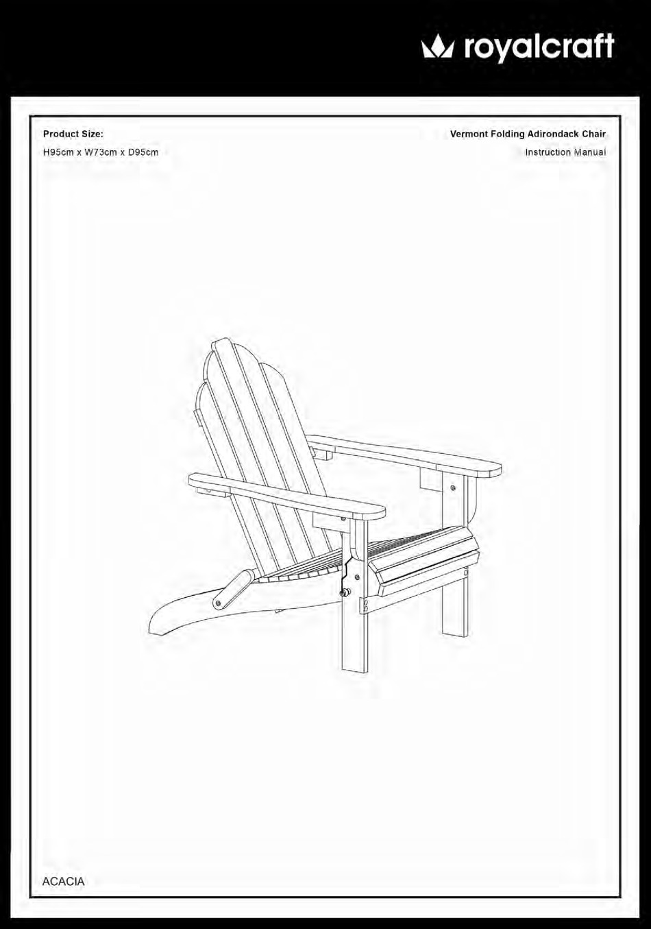 ROYALCRAFT VERMONT FOLDING ADIRONDACK CHAIR INSTRUCTION MANUAL Pdf