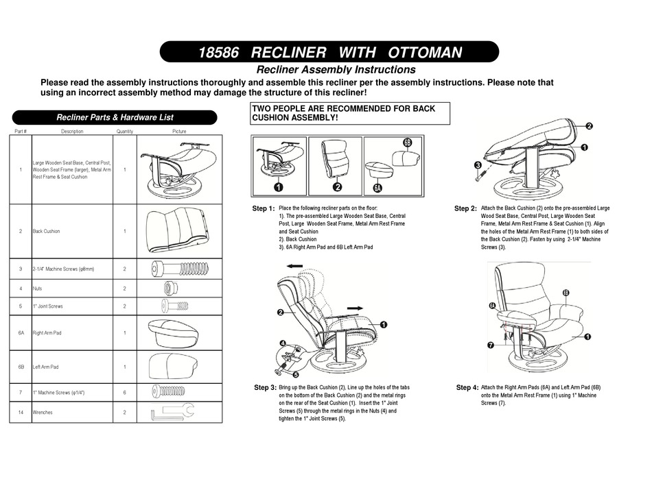 COSTCO RECLINER 18586 ASSEMBLY INSTRUCTIONS Pdf Download | ManualsLib