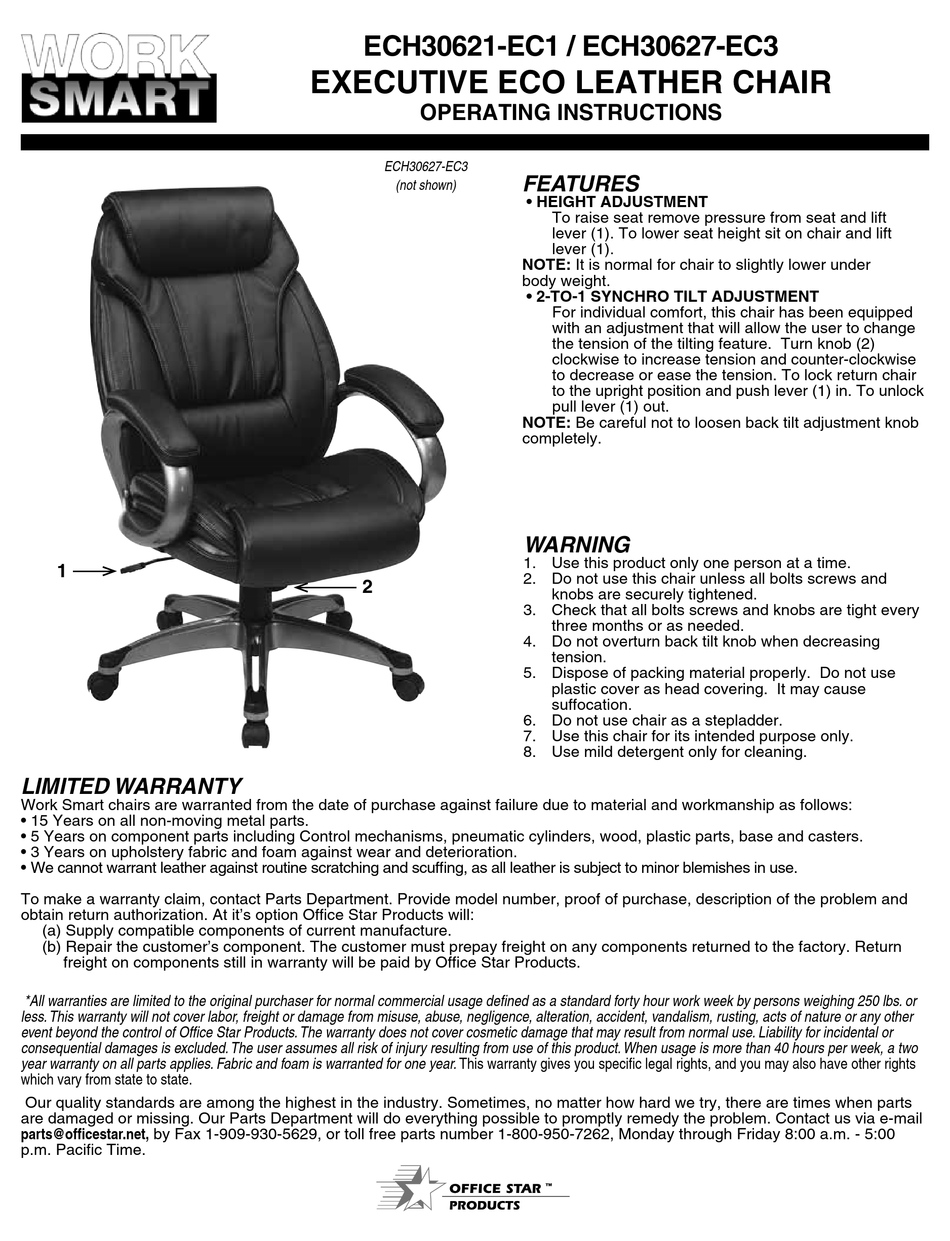 OFFICE STAR PRODUCTS WORK SMART ECH30621EC1 OPERATING INSTRUCTIONS Pdf