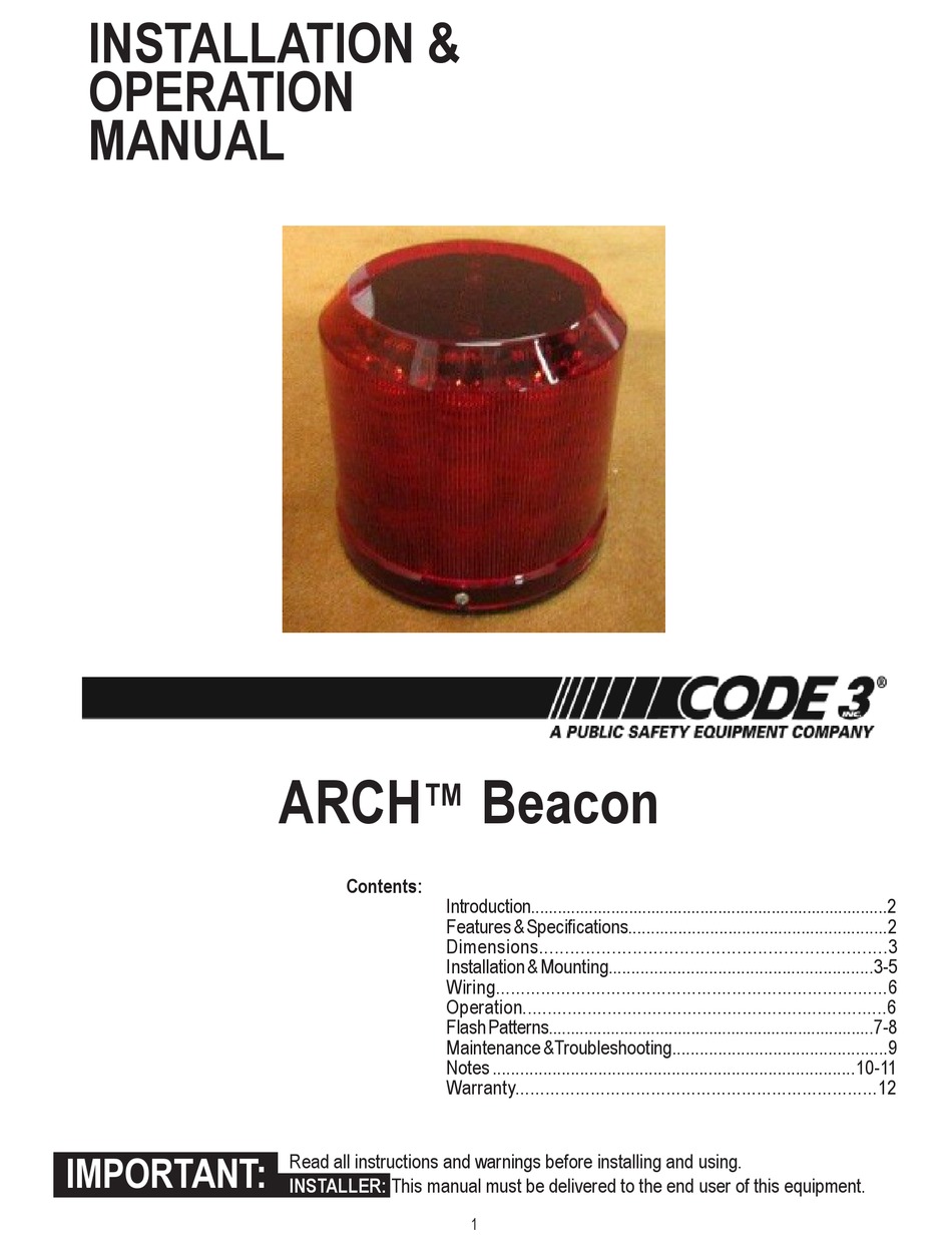 CODE 3 ARCH BEACON INSTALLATION & OPERATION MANUAL Pdf Download
