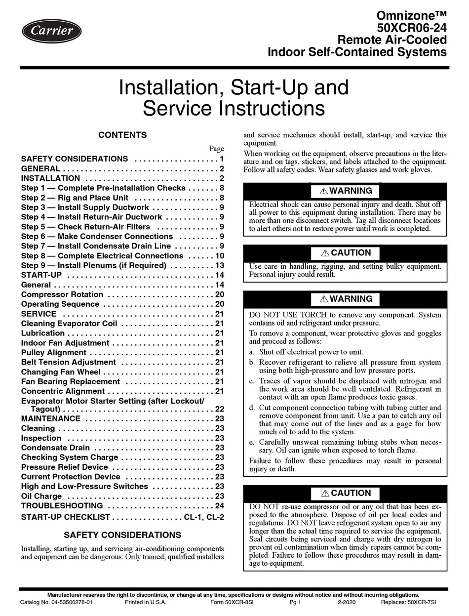 CARRIER OMNIZONE 50XCR06-24 INSTALLATION, START-UP AND SERVICE ...