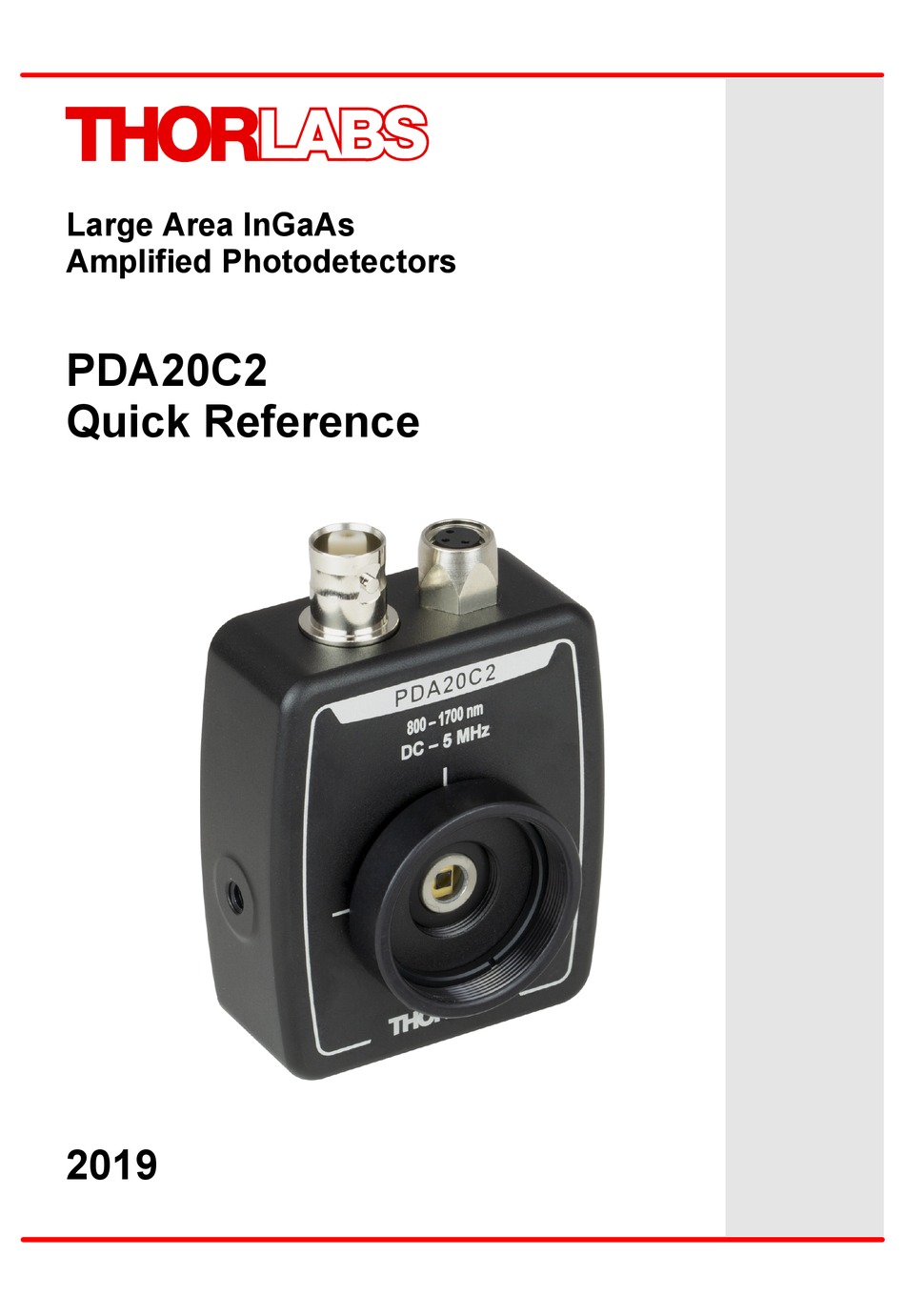 THORLABS PDA20C2 QUICK REFERENCE Pdf Download ManualsLib