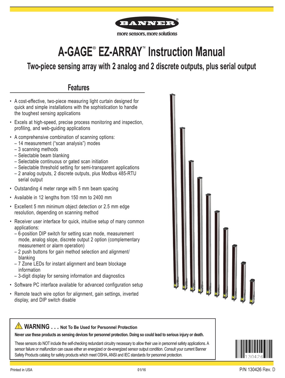 BANNER AGAGE EZARRAY INSTRUCTION MANUAL Pdf Download ManualsLib