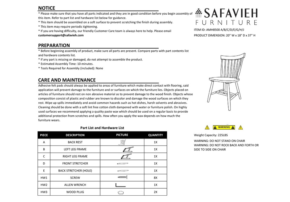 SAFAVIEH FURNITURE AMH8500 A QUICK START MANUAL Pdf Download ManualsLib