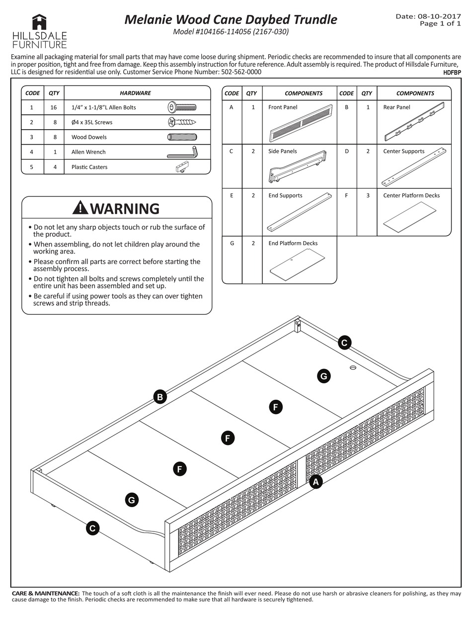 HILLSDALE FURNITURE MELANIE 104166114056 ASSEMBLY Pdf Download