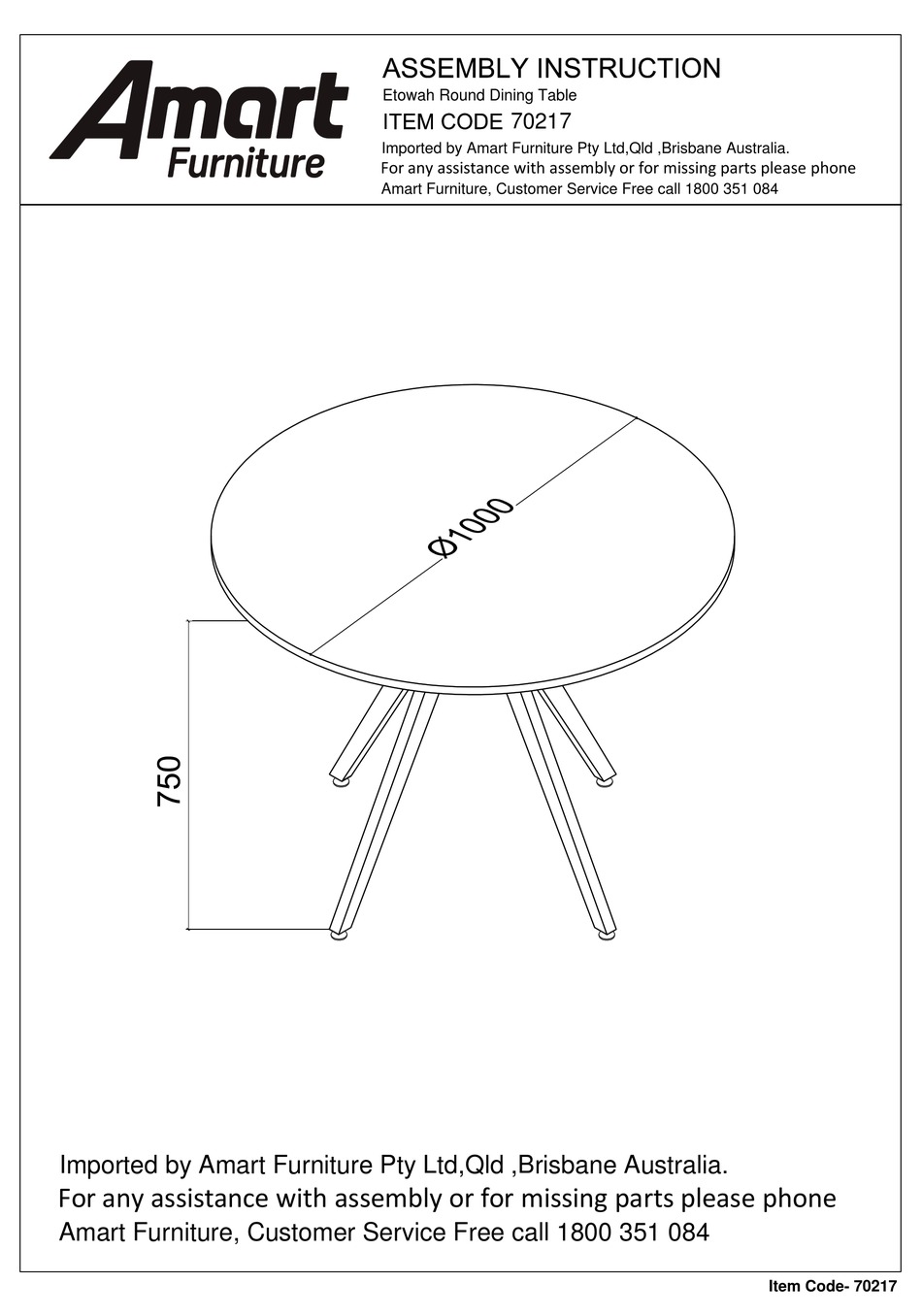 AMART FURNITURE ETOWAH 70217 ASSEMBLY INSTRUCTIONS MANUAL Pdf Download