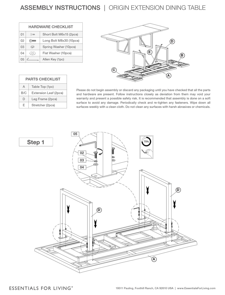 ESSENTIALS FOR LIVING ORIGIN EXTENSION DINING TABLE ASSEMBLY