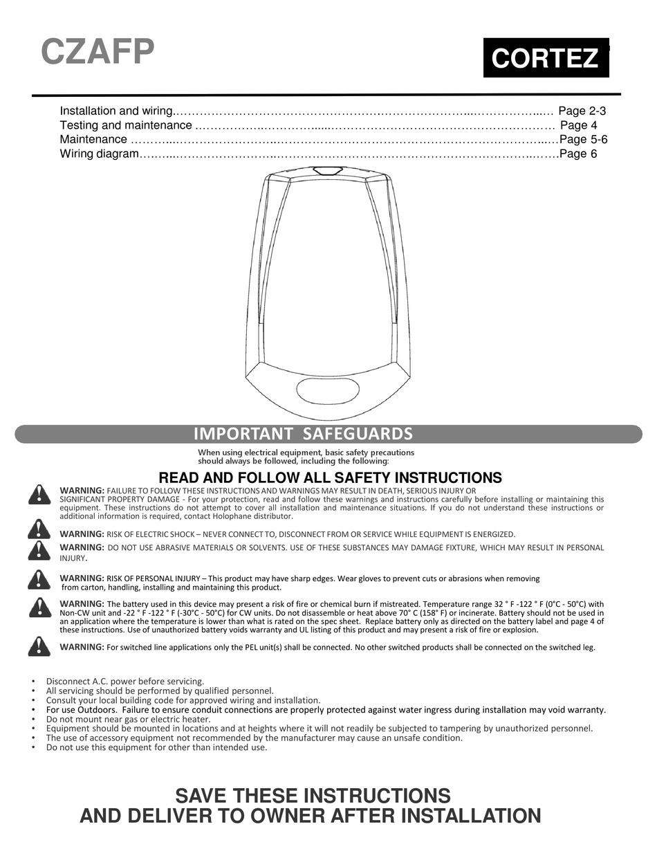 ACUITY BRANDS HOLOPHANE CORTEZ CZAFP SERIES INSTRUCTIONS MANUAL Pdf