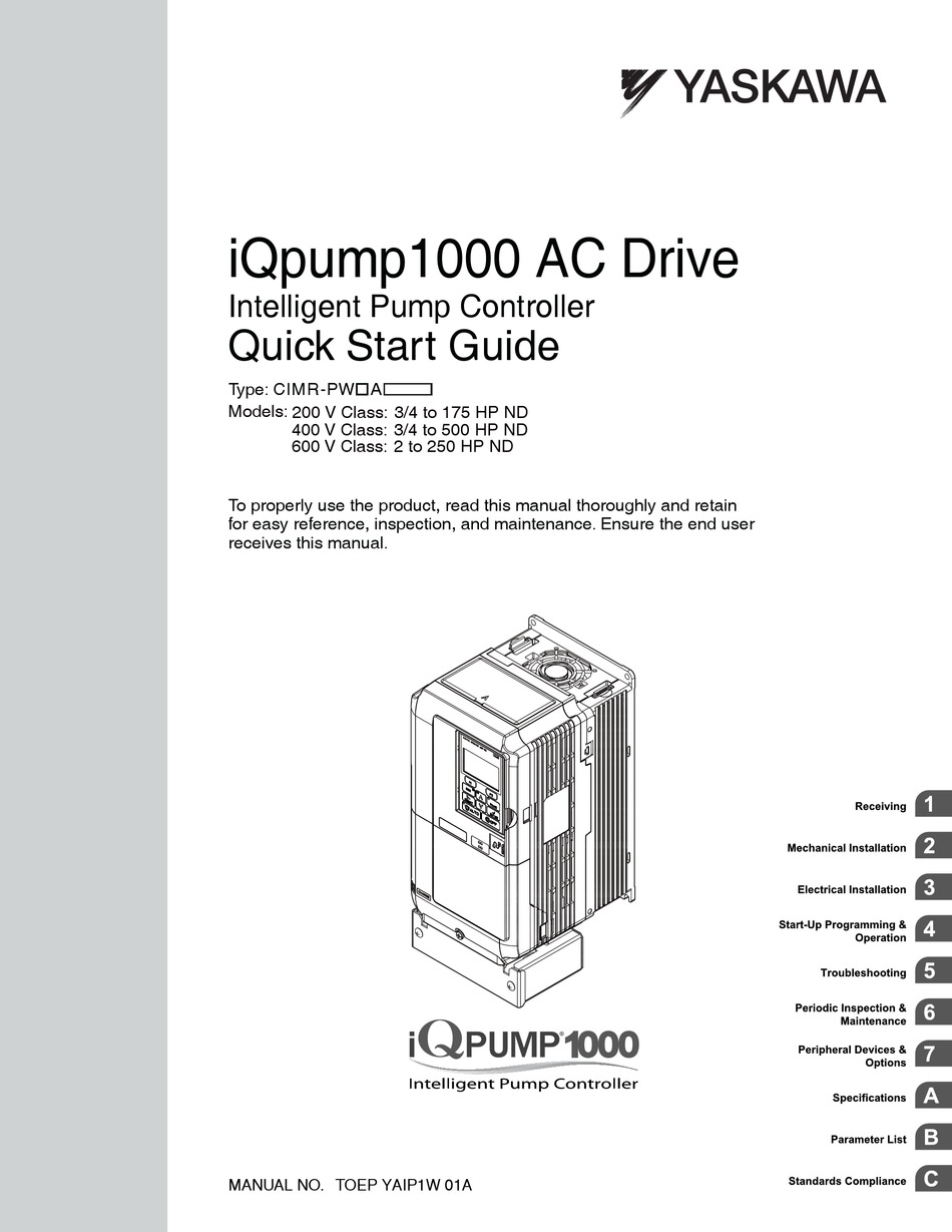 YASKAWA IQPUMP1000 QUICK START MANUAL Pdf Download | ManualsLib