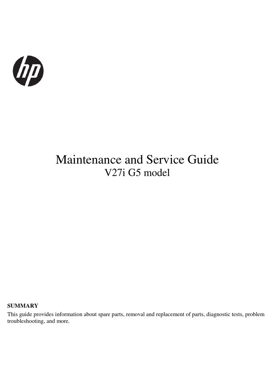 HP V27I G5 MAINTENANCE AND SERVICE MANUAL Pdf Download ManualsLib