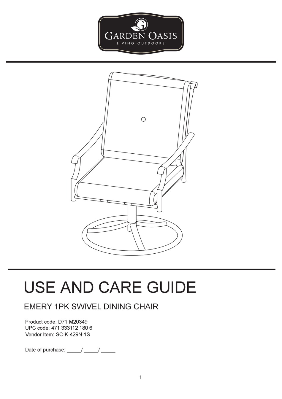 GARDEN OASIS EMERY D71 M20349 USE AND CARE MANUAL Pdf Download ManualsLib