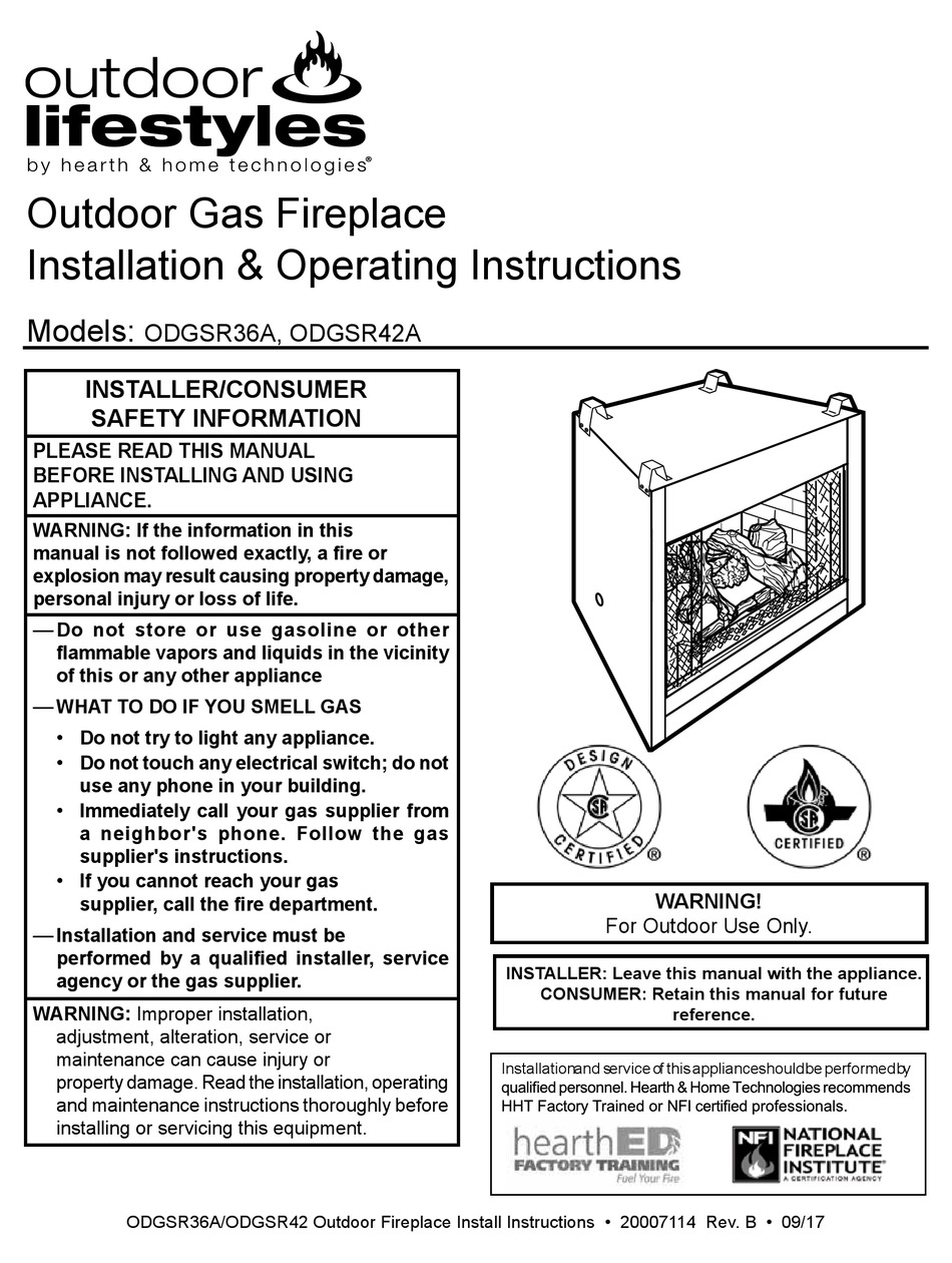 OUTDOOR LIFESTYLES ODGSR36A INSTALLATION & OPERATING INSTRUCTIONS