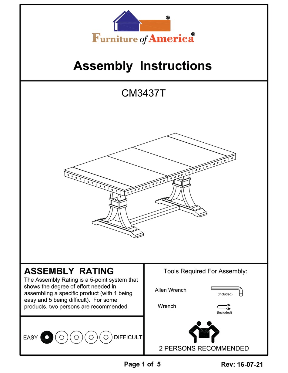FURNITURE OF AMERICA FOSTER CM3437T ASSEMBLY INSTRUCTIONS MANUAL Pdf Download ManualsLib