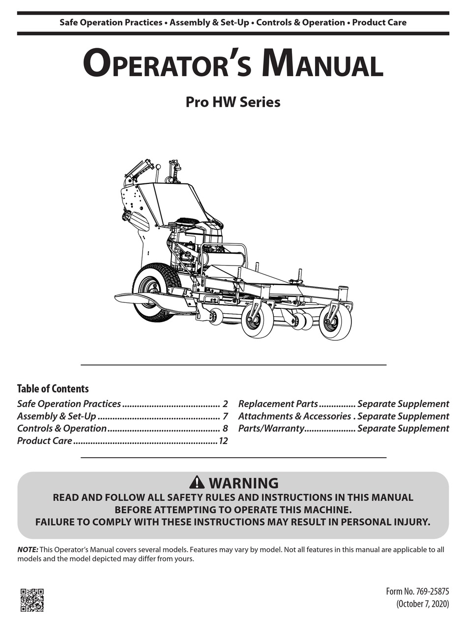 MTD PRO HW SERIES OPERATOR