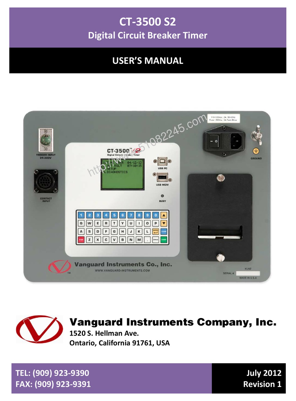 VANGUARD INSTRUMENTS COMPANY CT3500 S2 USER MANUAL Pdf Download